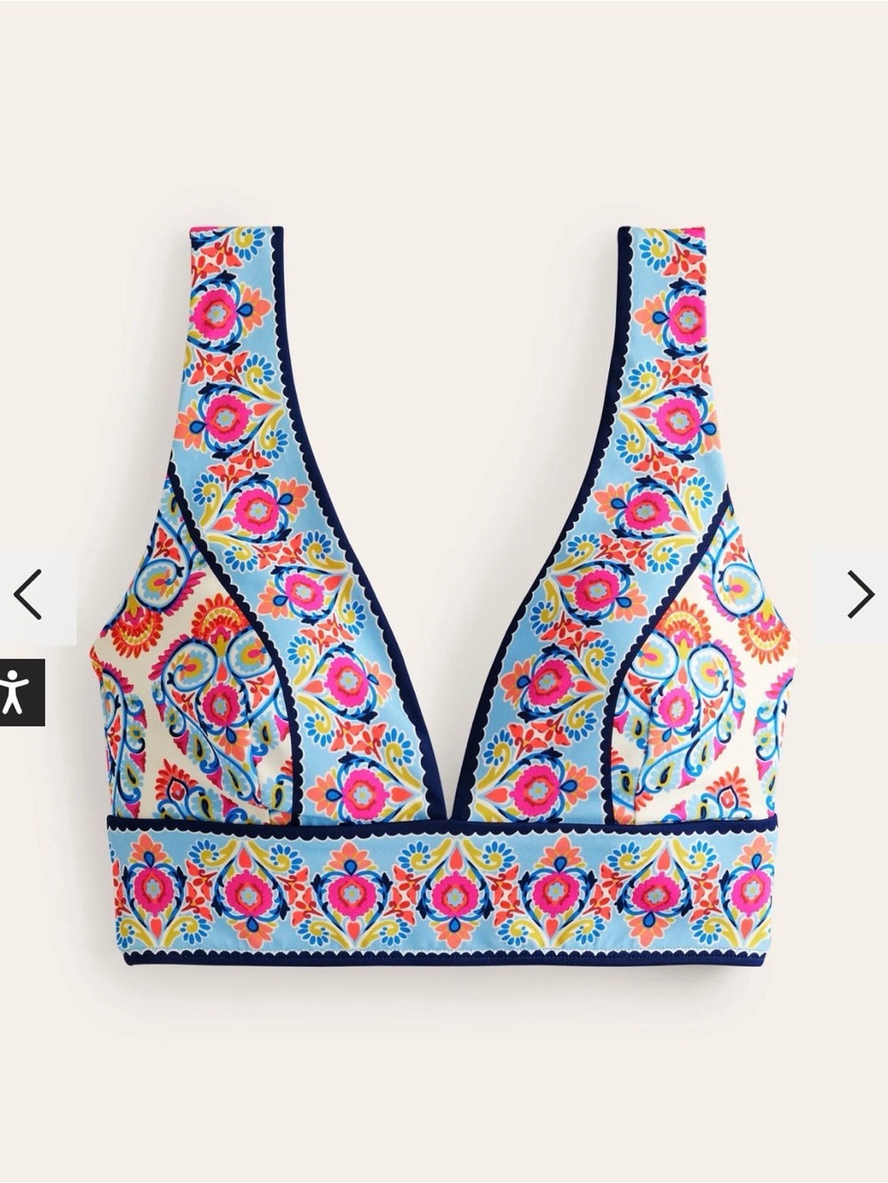 Boden Porto Bikini Top Size 12 Ivory Floral Plunge V-Neck New